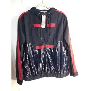 ashley by 26 international Women Blue Red 1/2 Zip Light Hoodie Jacket Size Large